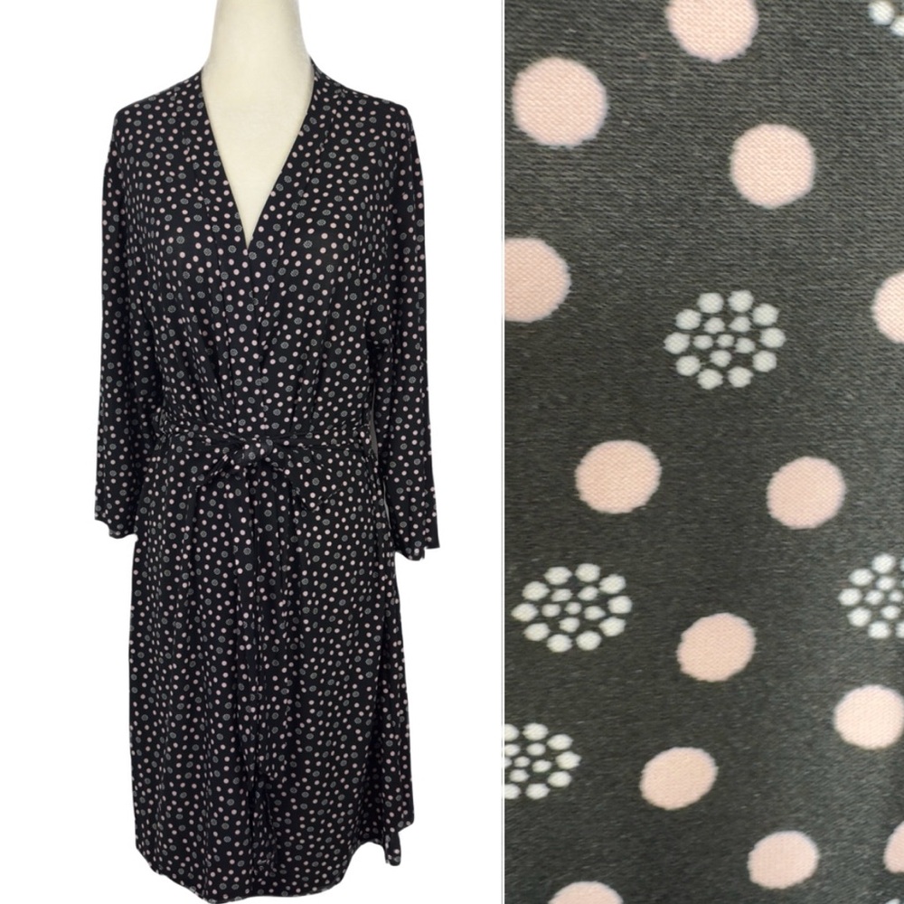 Rene Rofe Intimates Black White Pink Polka Dot Bath Robe Sleepwear Sz Large EUC